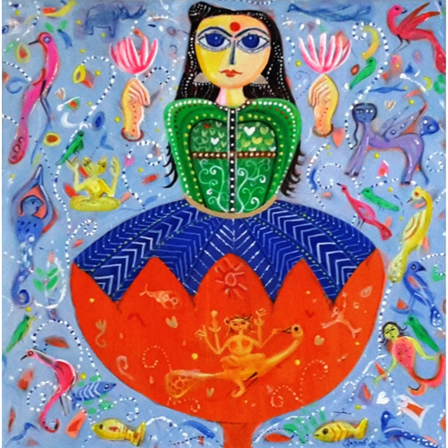 MU26 
Lakshmi - VI 
Mixed media on canvas 
24 x 24 inches 
Unavailable (Can be commissioned)